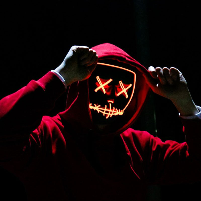 LED-kauhunaamari Halloweeniin ja naamiaisiin | Purge-vaikutteinen vilkkuva naamio, jossa on 3 valomoodia - säädettävä ja turvallinen EL-langan muotoilu