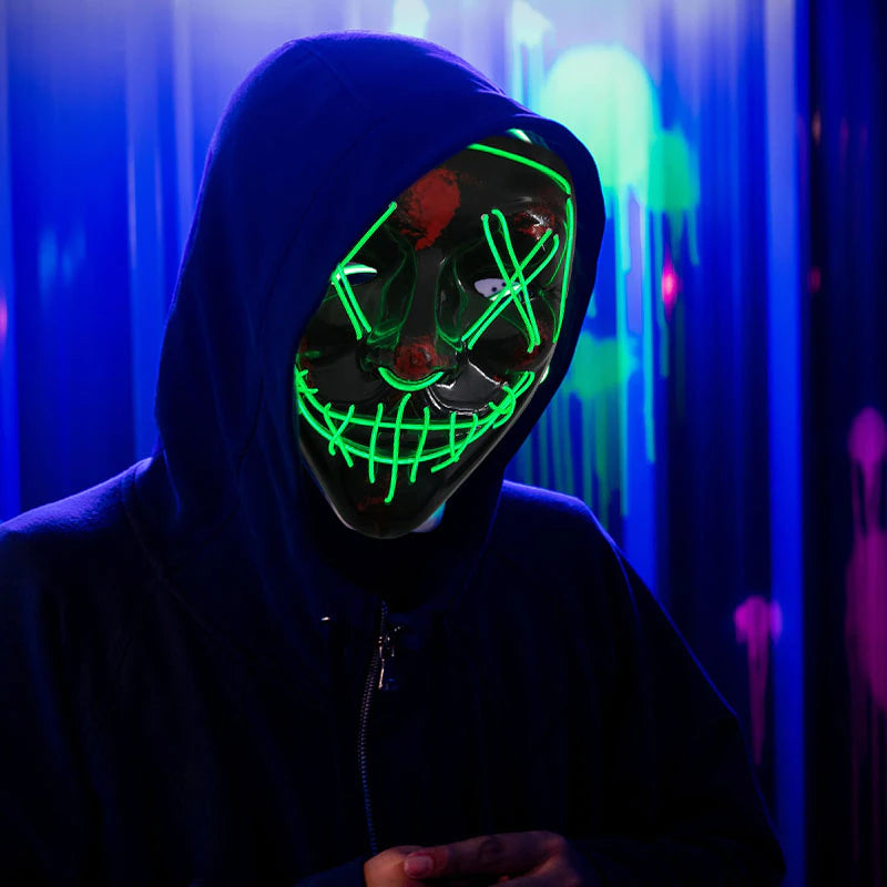 LED-kauhunaamari Halloweeniin ja naamiaisiin | Purge-vaikutteinen vilkkuva naamio, jossa on 3 valomoodia - säädettävä ja turvallinen EL-langan muotoilu