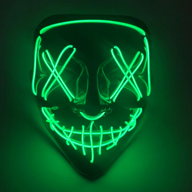 LED-kauhunaamari Halloweeniin ja naamiaisiin | Purge-vaikutteinen vilkkuva naamio, jossa on 3 valomoodia - säädettävä ja turvallinen EL-langan muotoilu